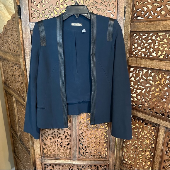 Foundrae Blue Cotton Lamb Leather Trim Silk Lining Jacket Size 2 - Picture 2 of 5